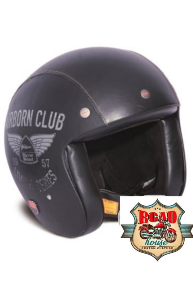 CASQUE JET UBIKE CUIR NOIR MAT VINTAGE AIRBORN CLUB