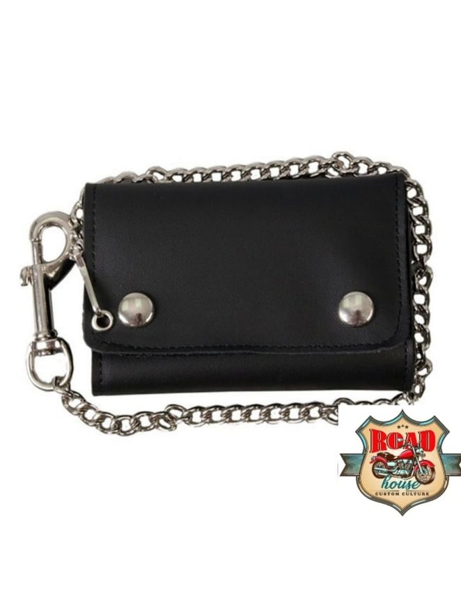 PORTEFEUILLE BIKER CUIR NOIR AVEC CHAINETTE CEINTURE