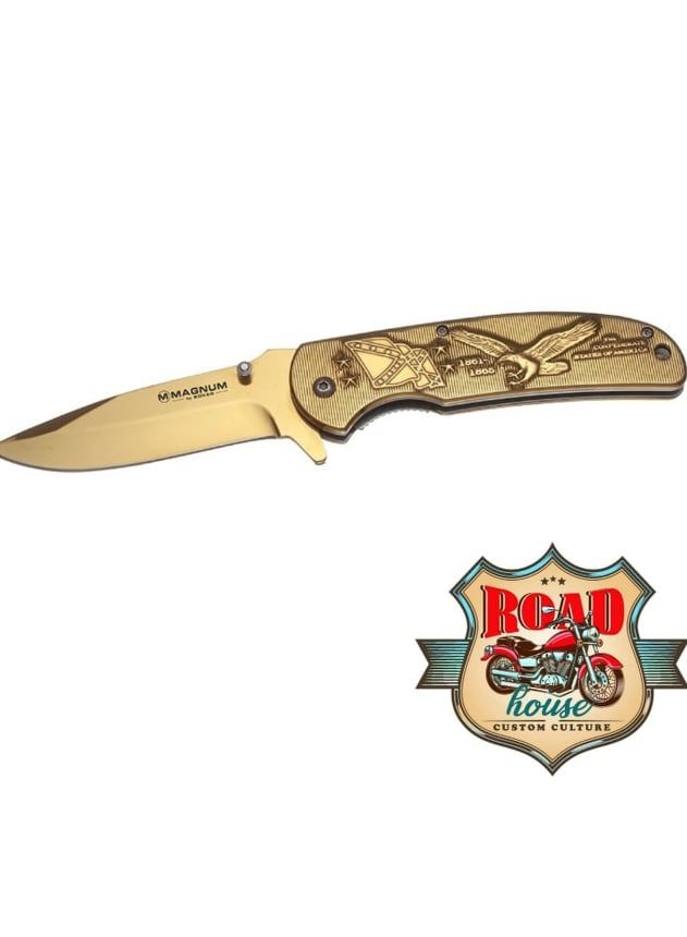 COUTEAU MAGNUM BOKER DRAPEAU REBEL AIGLE OR