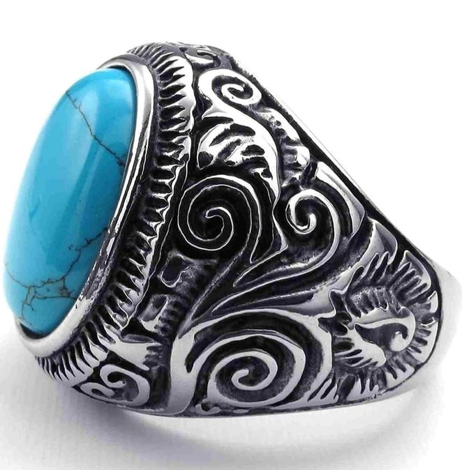 Bague Biker Acier Inoxydable Rétro Bleu Argent