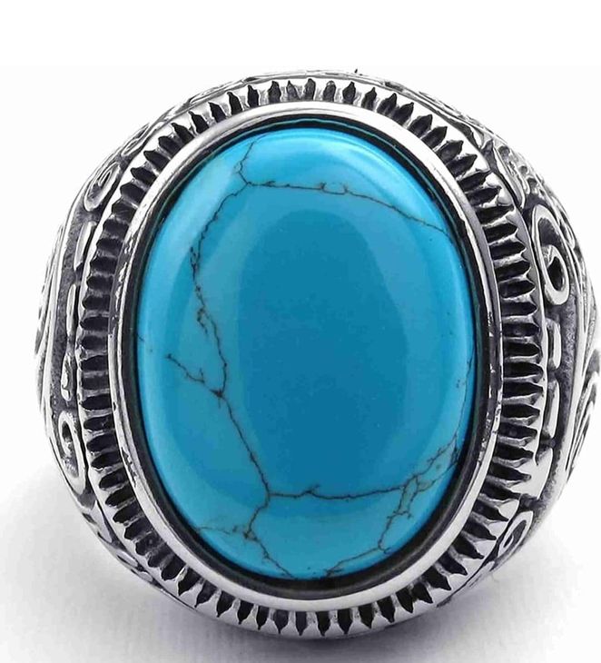 Bague Biker Acier Inoxydable Rétro Bleu Argent