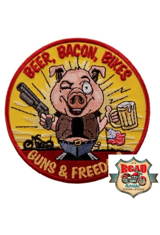 PATCH ÉCUSSON BIKER COCHON BIÈRE ET GUN