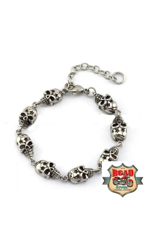 BRACELET BIKER ACIER TÊTES DE MORTS 