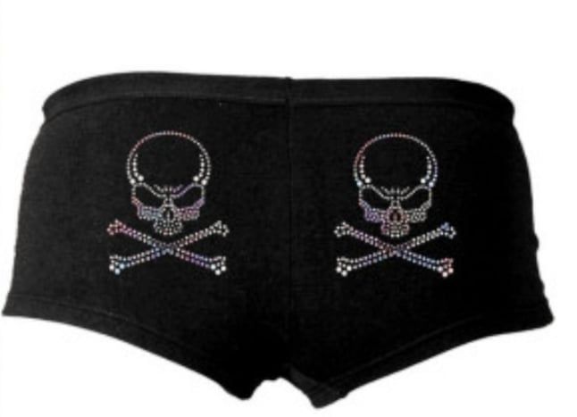 Shorty femme Biker Tête de mort en Strass