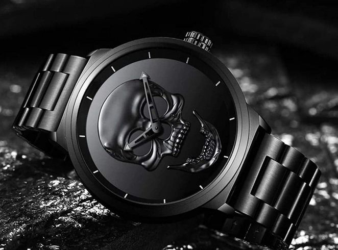 MONTRE Homme Analogique Quartz Montre Tête de Mort