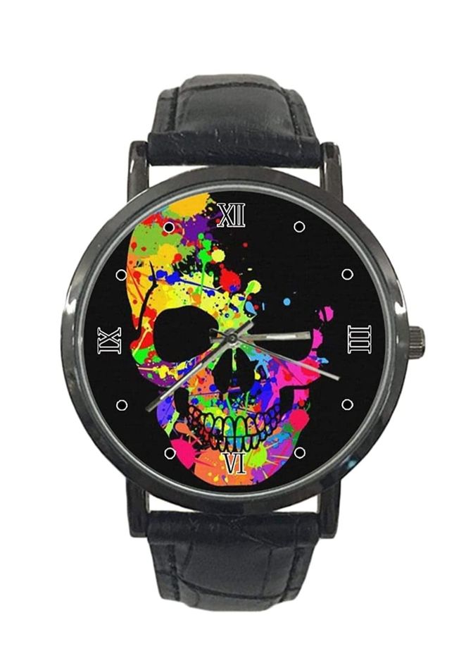 Montre de sport à quartz avec motif tête de mort colorées