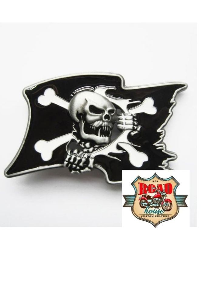 BOUCLE DE CEINTURE TÊTE DE MORT DRAPEAU PIRATE