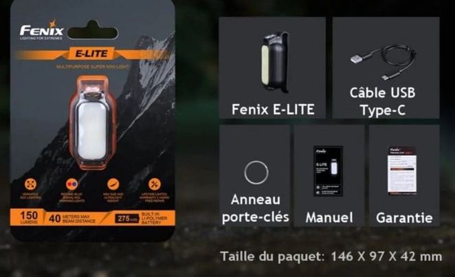 Fenix E-LITE - Lampe de poche multifonction Mini EDC - 150 Lumens avec clips casquette