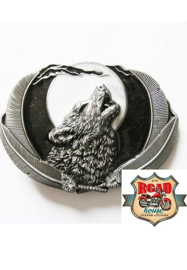 BOUCLE DE CEINTURE LOUP & PLUMES INDIEN BIKER COUNTRY