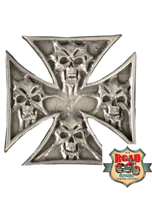 PIN'S BIKER CROIX DE MALTE TÊTE DE MORT