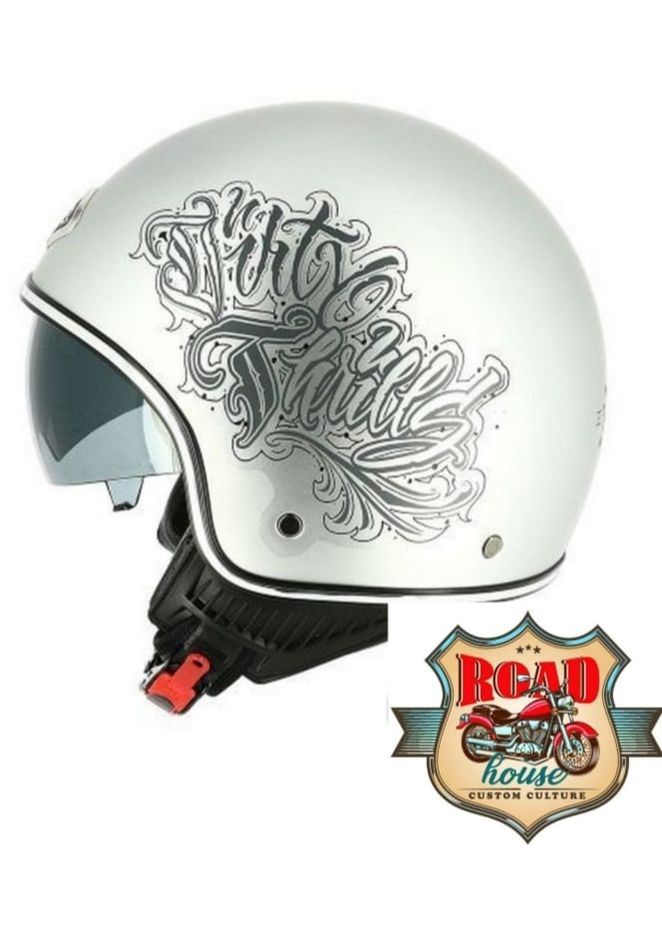 CASQUE BIKER MINIJET DIRTY THRILLS ARGENT MAT - DEMI JET MOTO CUSTOM