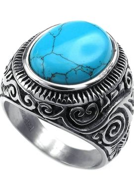 Bague Biker Acier Inoxydable Rétro Bleu Argent